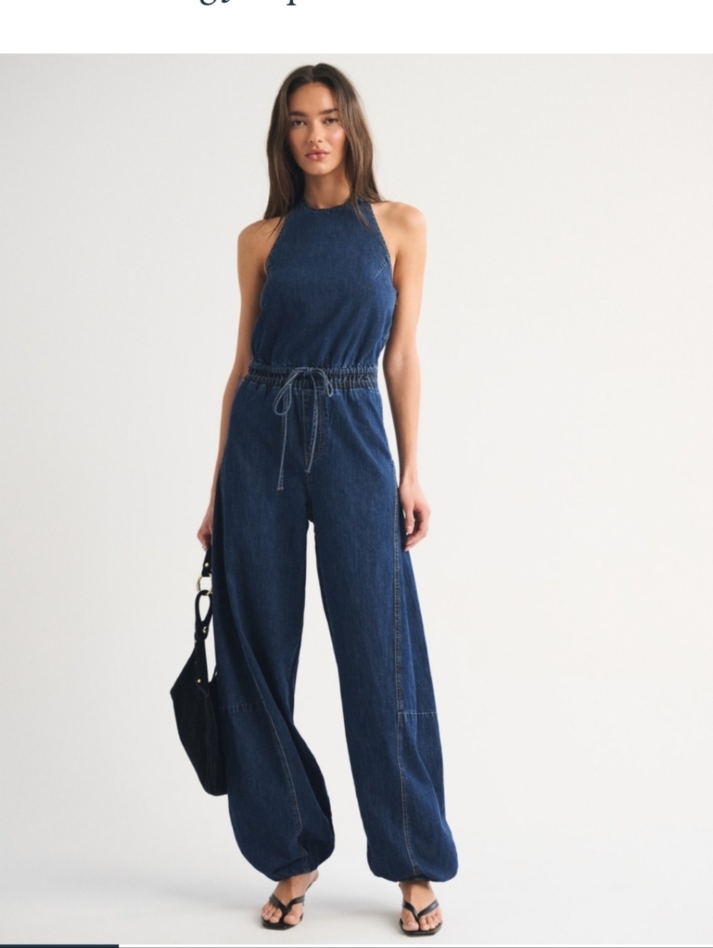 Abercrombie Denim Halter Wide-Leg Jeans Jumpsuit - Dark Blue NWT